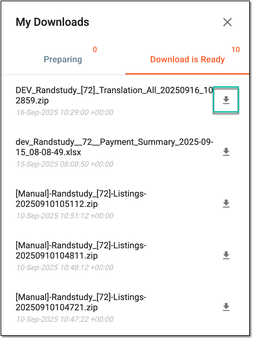Downloading extracted translation texts