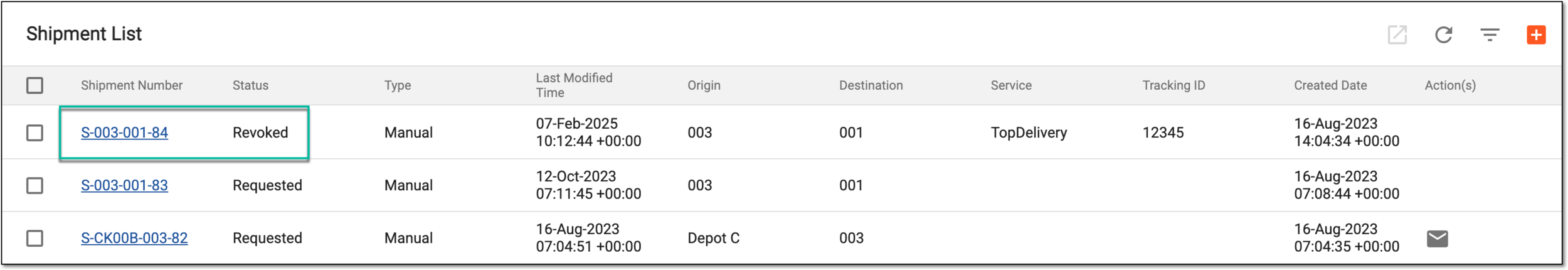 Selecting revoked shipment