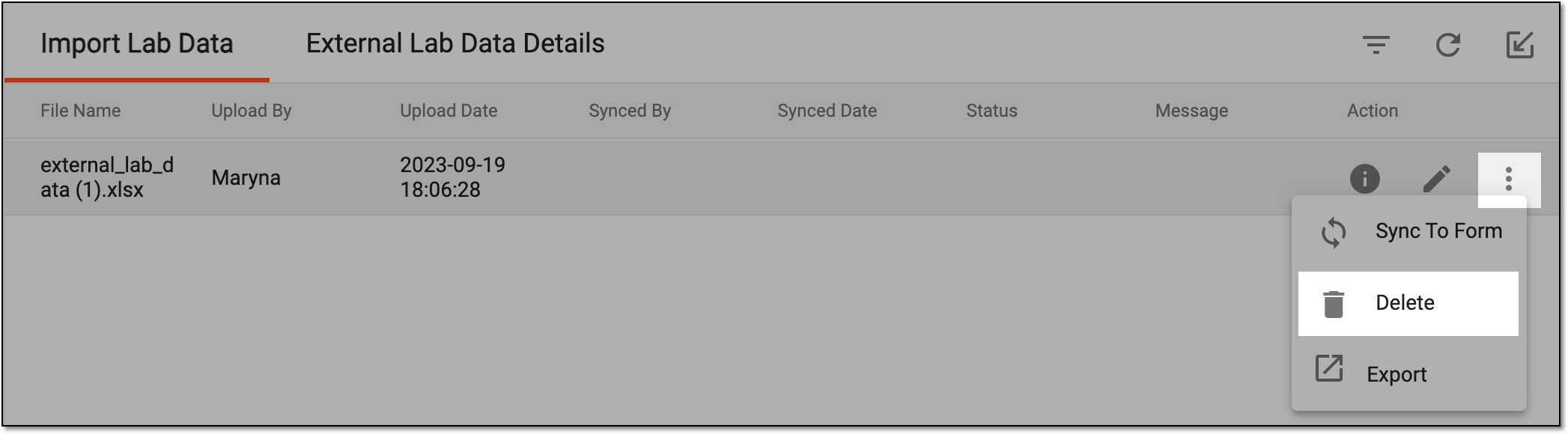 Exporting lab data file