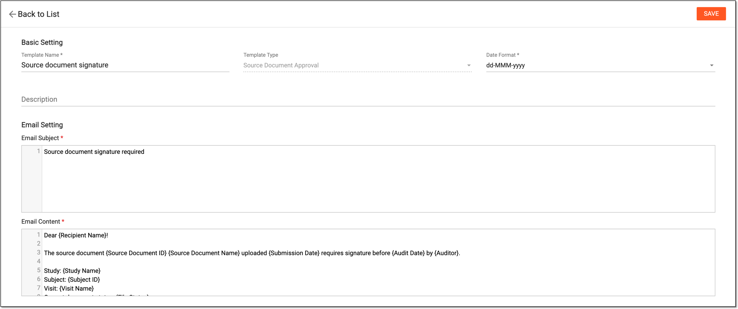 Editing email template