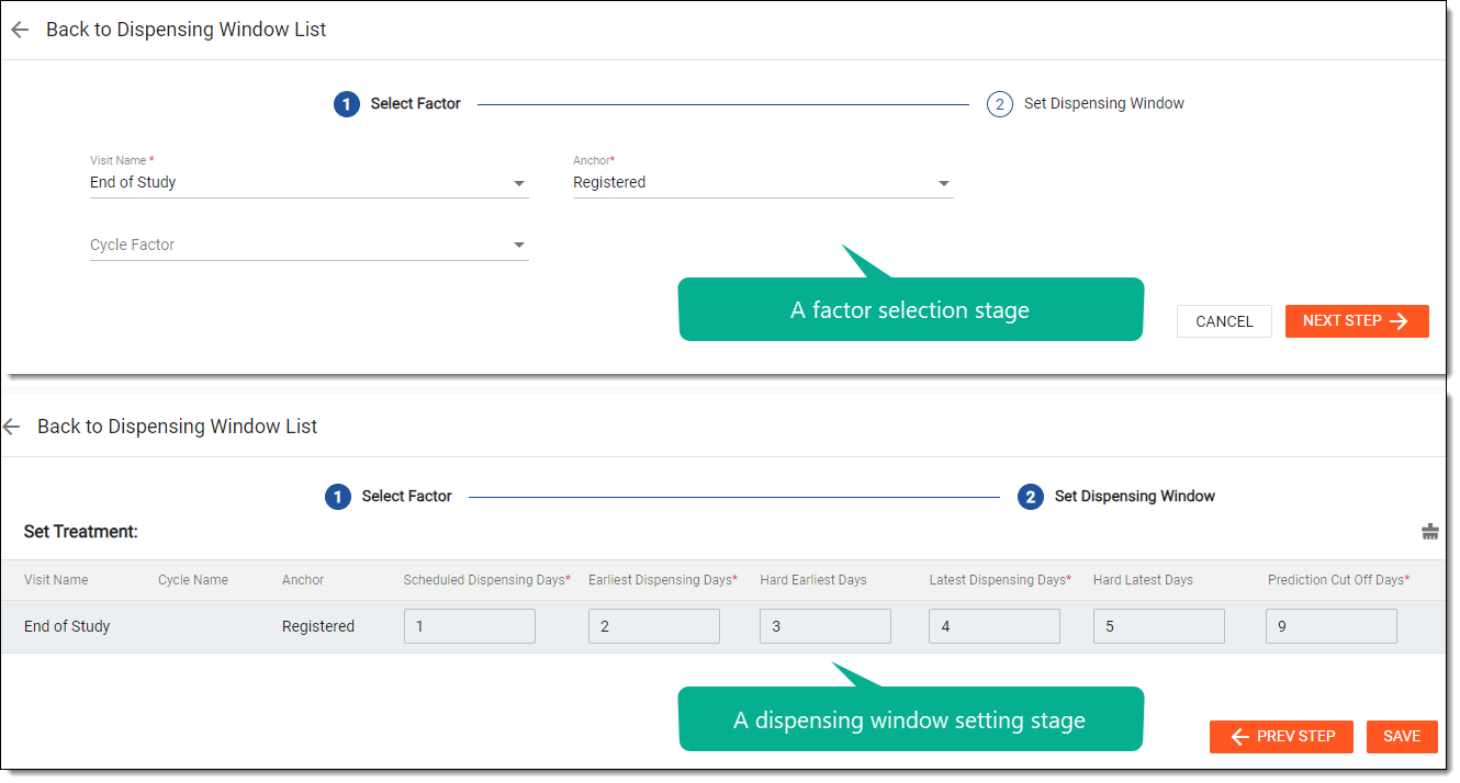 Configuring dispensing window