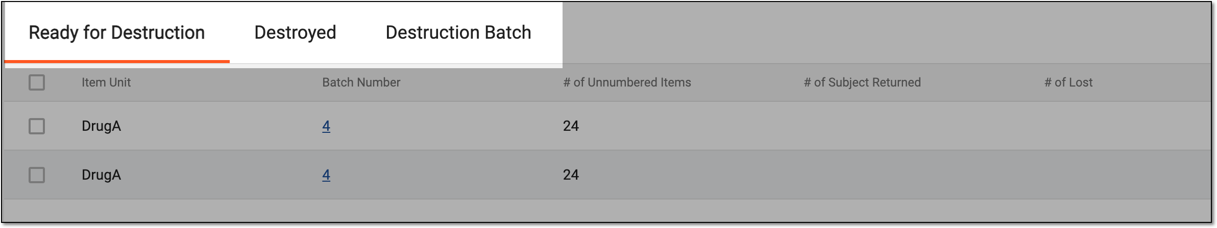 Selecting tab for data export