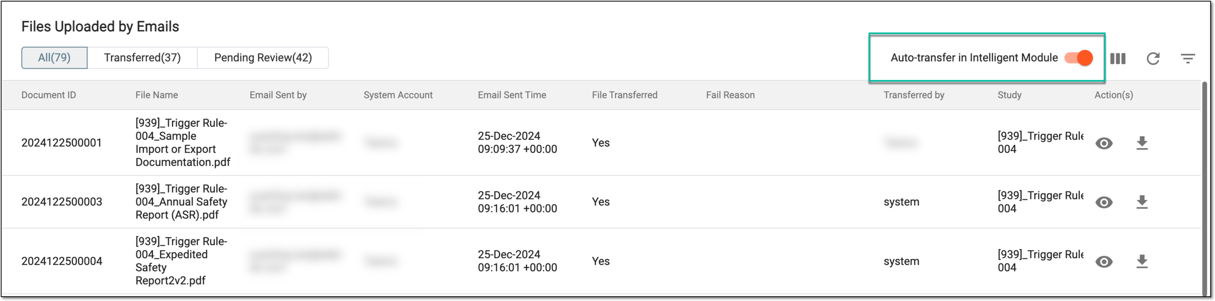 Enabling autotransferring of files from emails