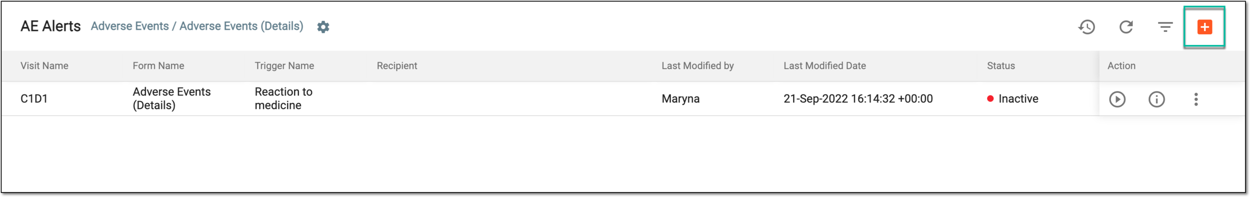 Selecting to add new AE alert