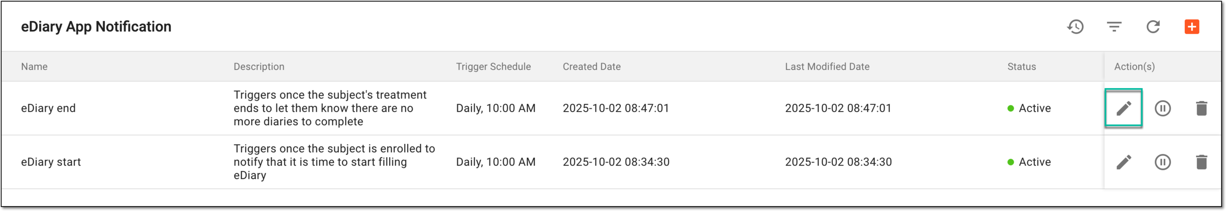 Selecting option to edit eDiary app notification