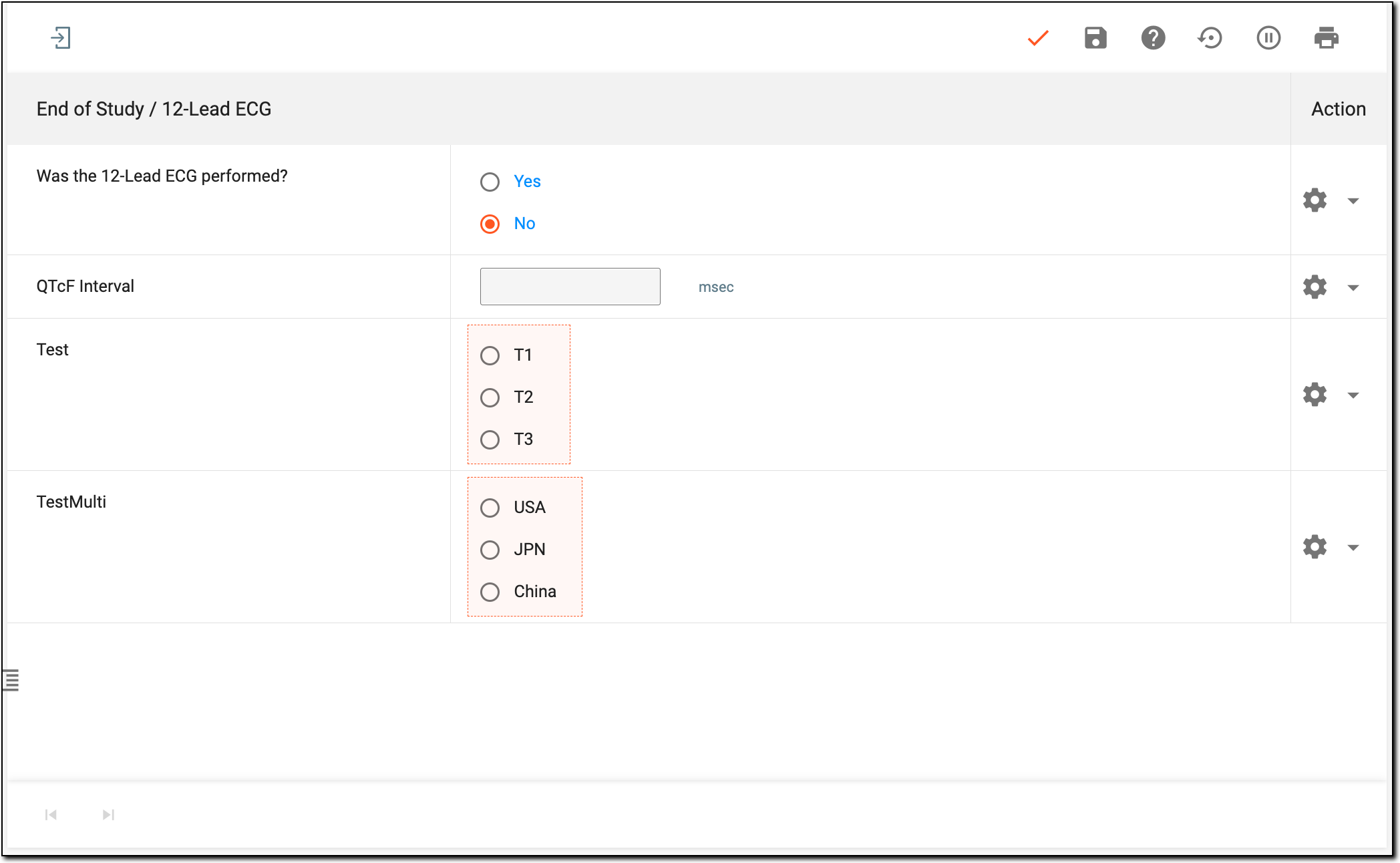 Header detail form controls