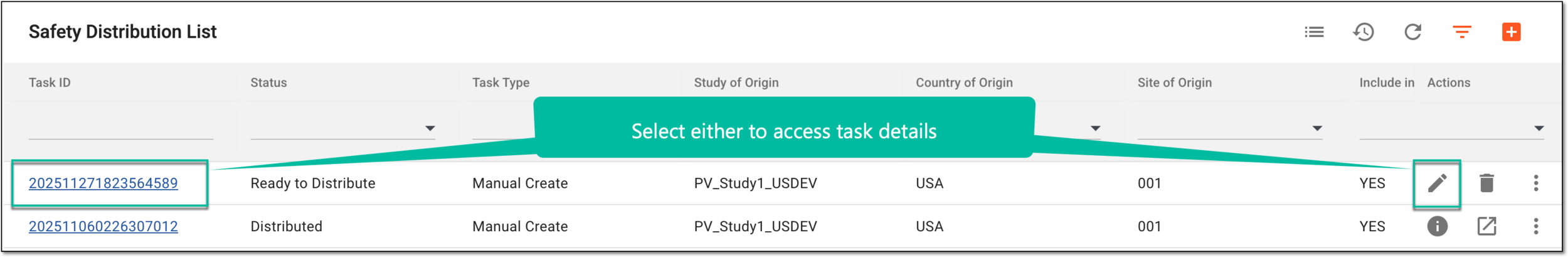 Accessing safety distribution task details