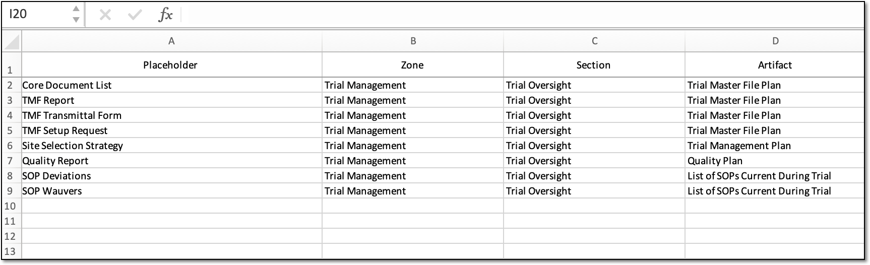 Downloaded template filled out
