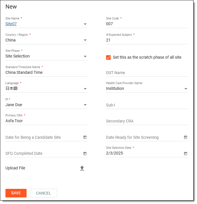 Adding site to study