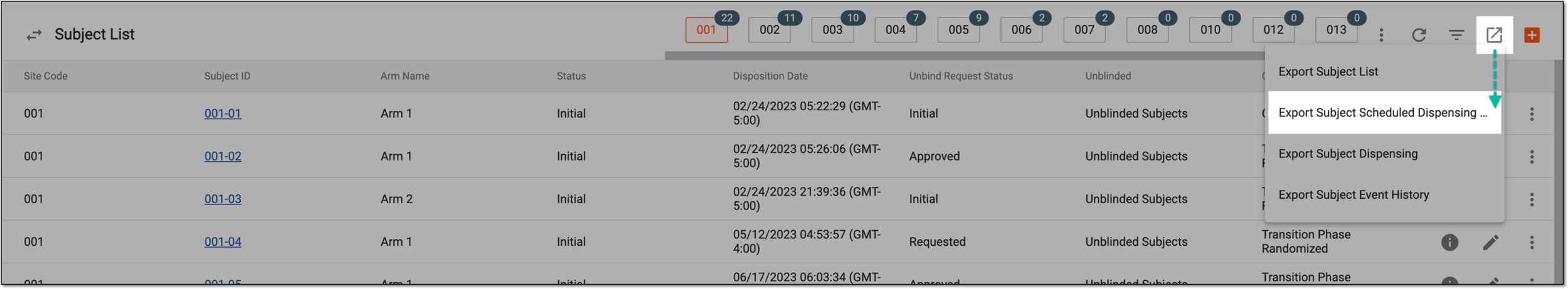 Exporting subject scheduled dispensing plan