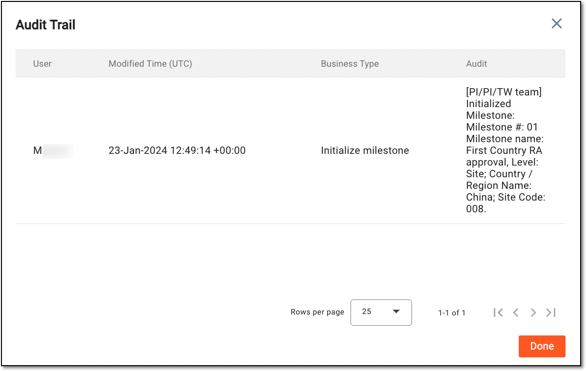 Viewing milestone audit trail