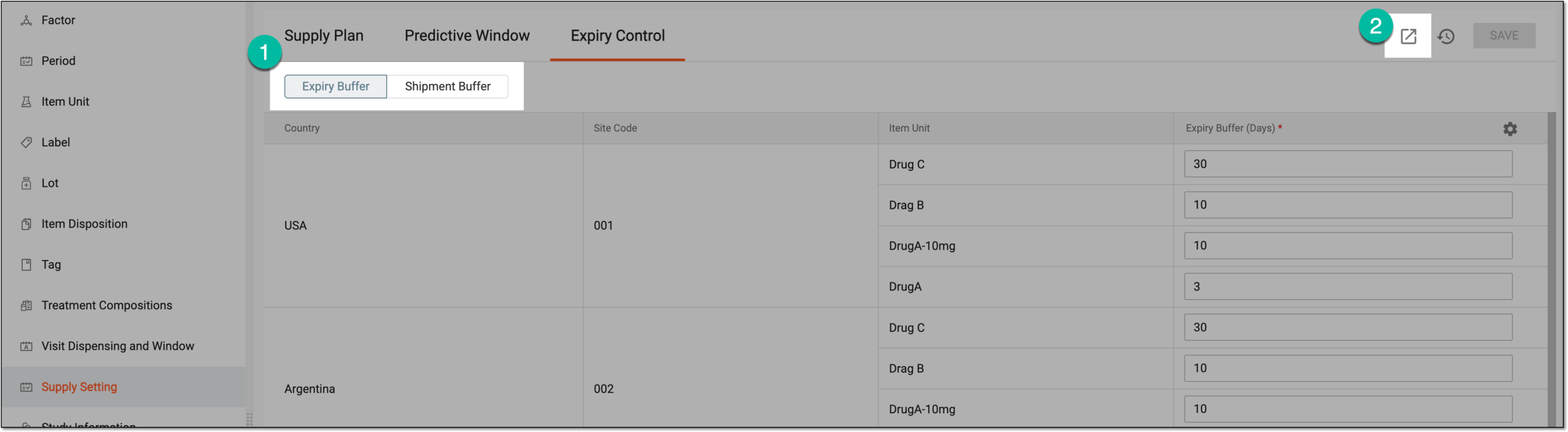 Exporting expiry control details