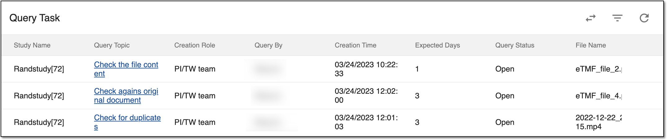 Query Task page