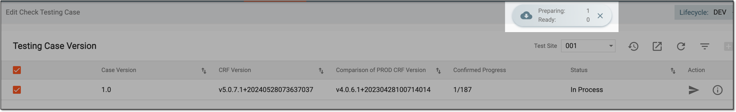 Downloads widget for CRF version test case results