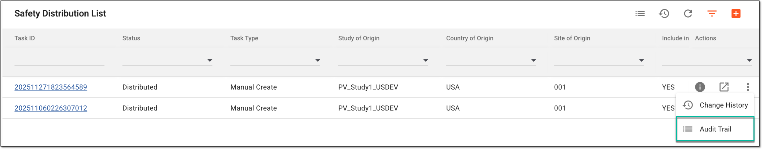 Accessing audit trail for safety distribution task