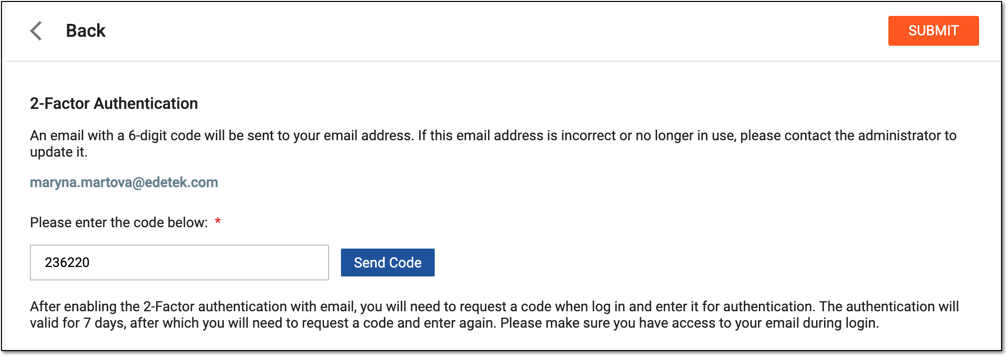 Confirming email authentication with code