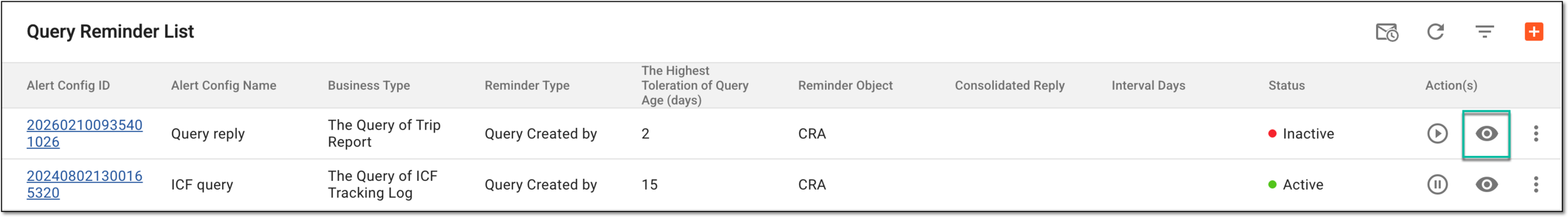 Selecting option to preview query reminder email