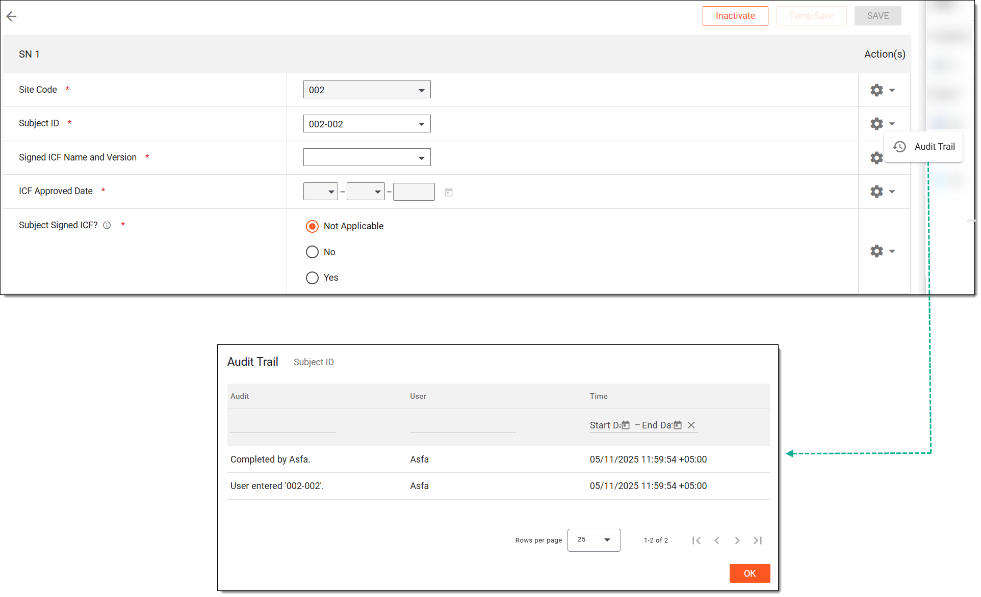 Analyzing change log of ICF tracking report