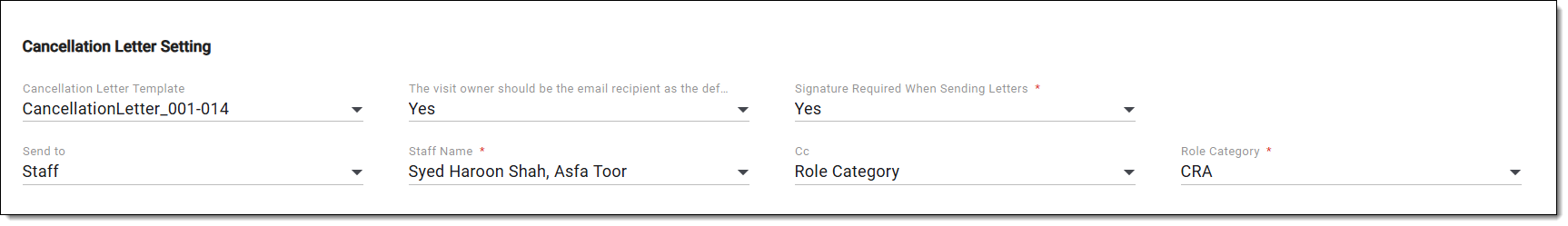Defining cancellation letter settings. Monitoring configurations