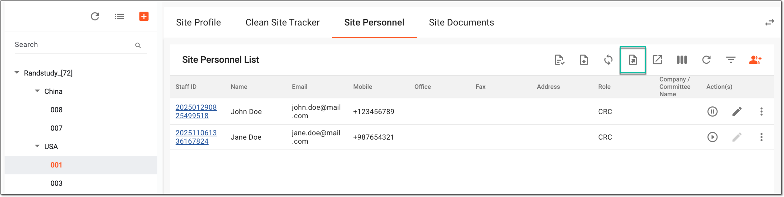 Accessing site personnel export history