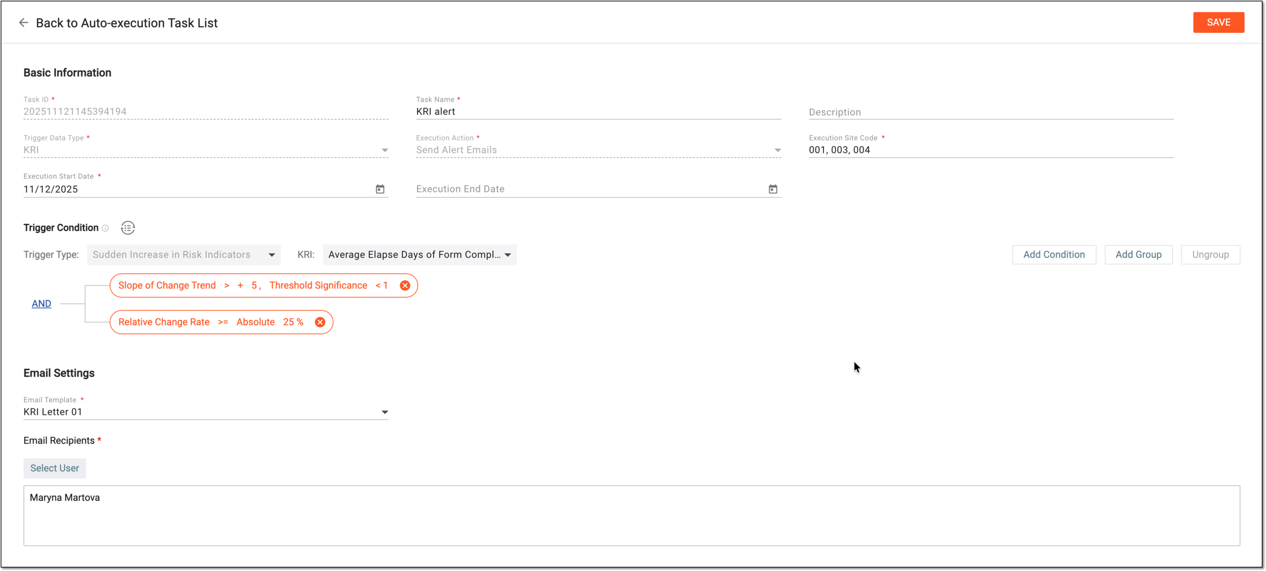Editing KRI email notification task