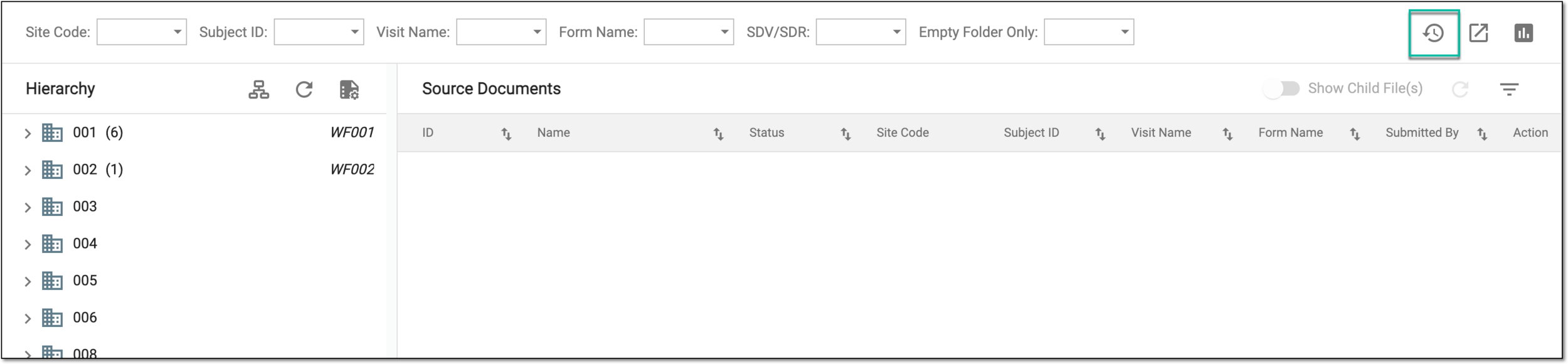 Accessing source document export history