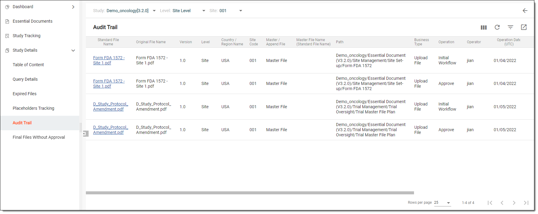 Viewing audit trail report