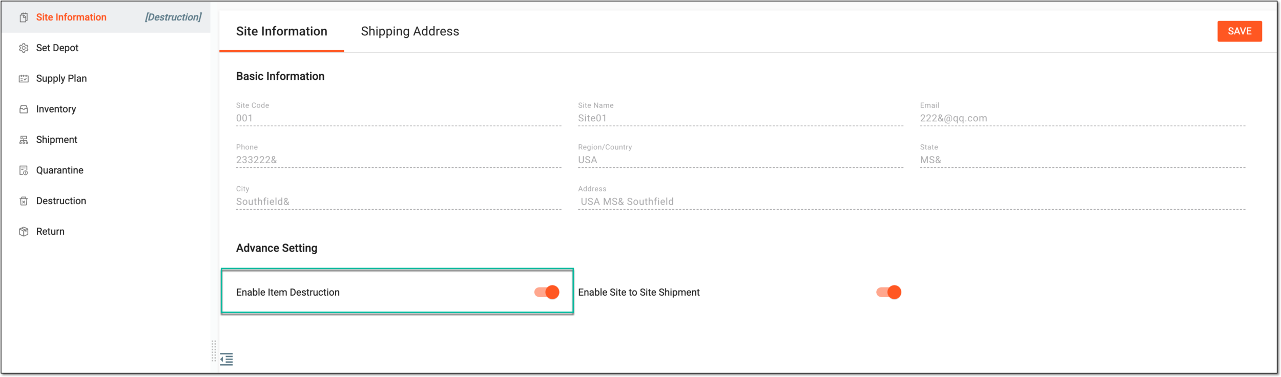 Enabling item destruction at site level