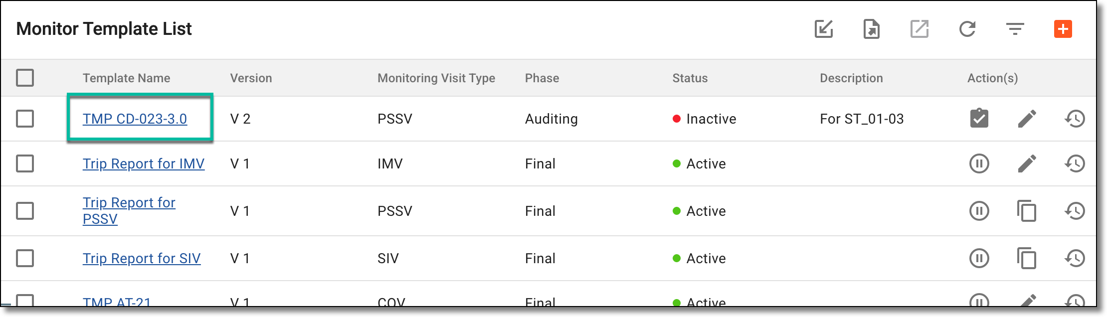 Accessing monitor template to review