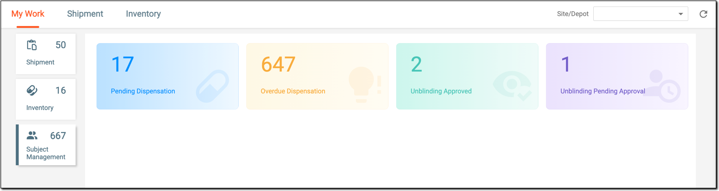 Subject management task dashboard