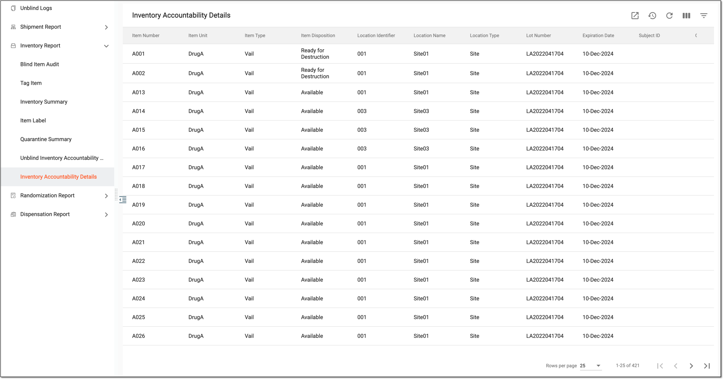 Viewing inventory accountability details
