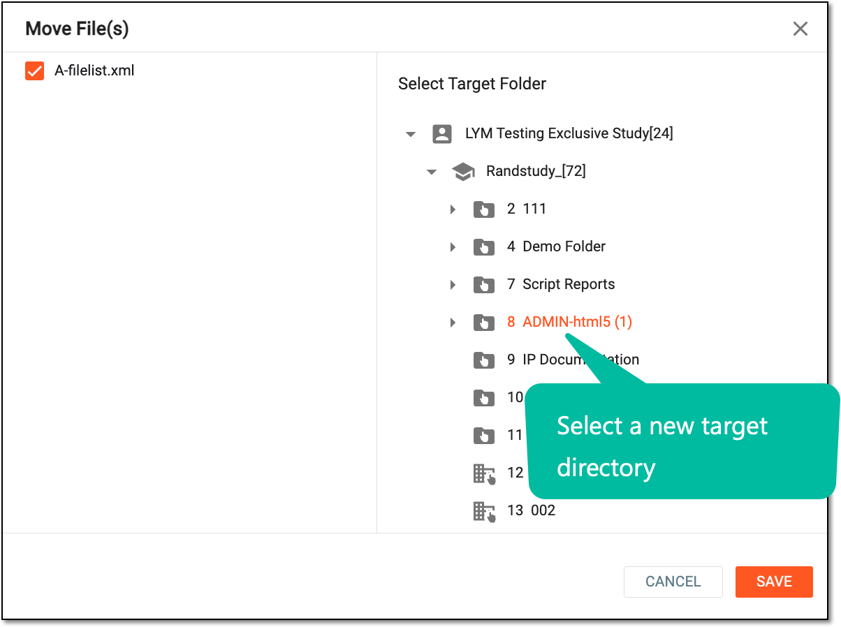 Selecting new target directory