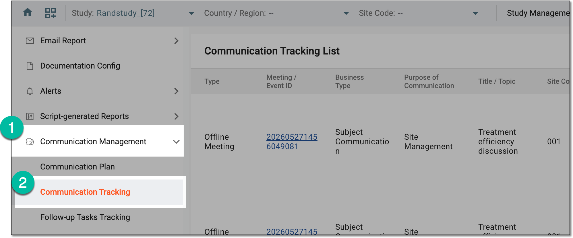 Accessing communication tracking