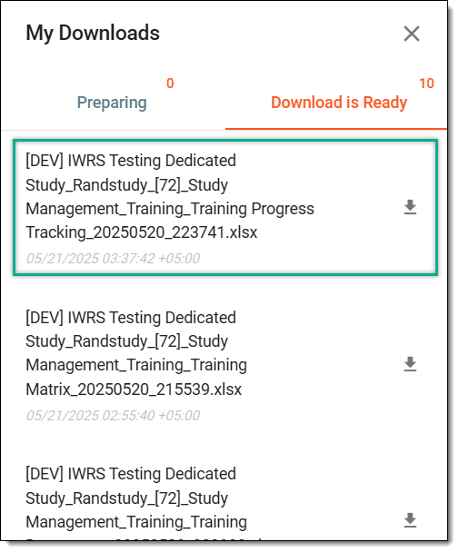 Downloading exported primary CRA training progress report