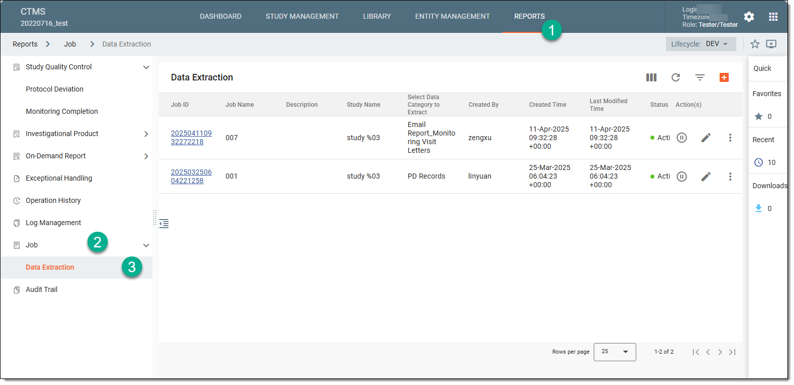 Accessing data extraction job configuration