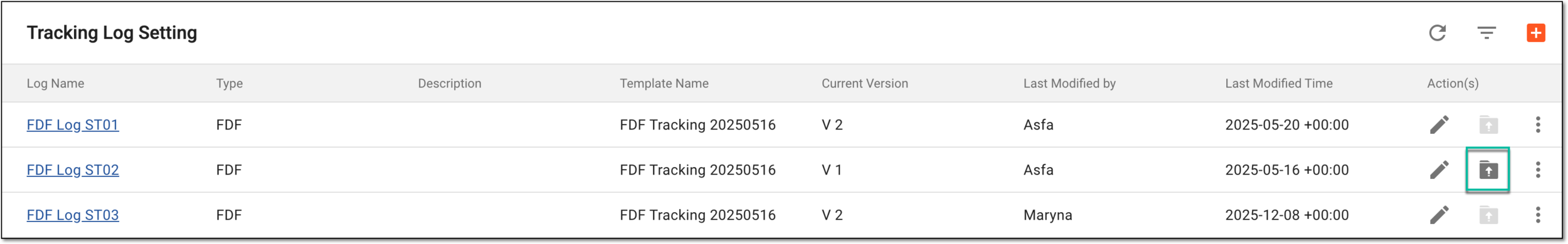 Upgrading tracking log version