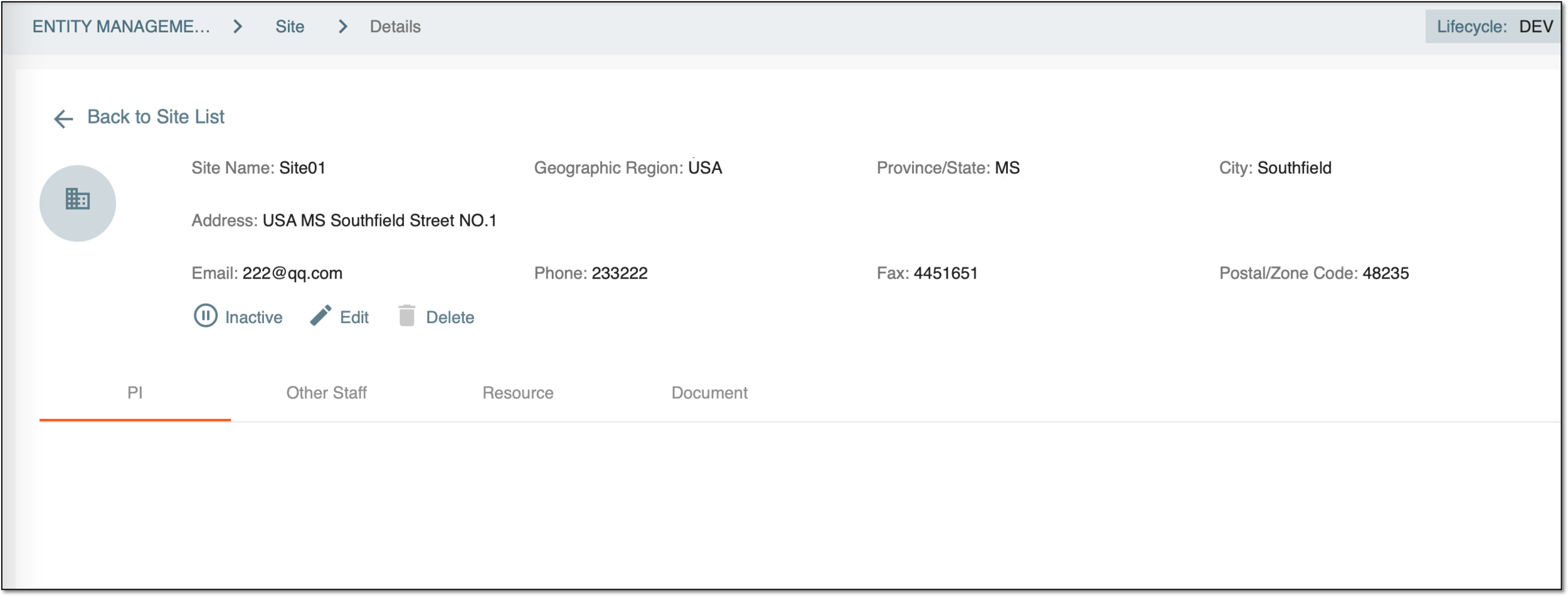 Checking site details