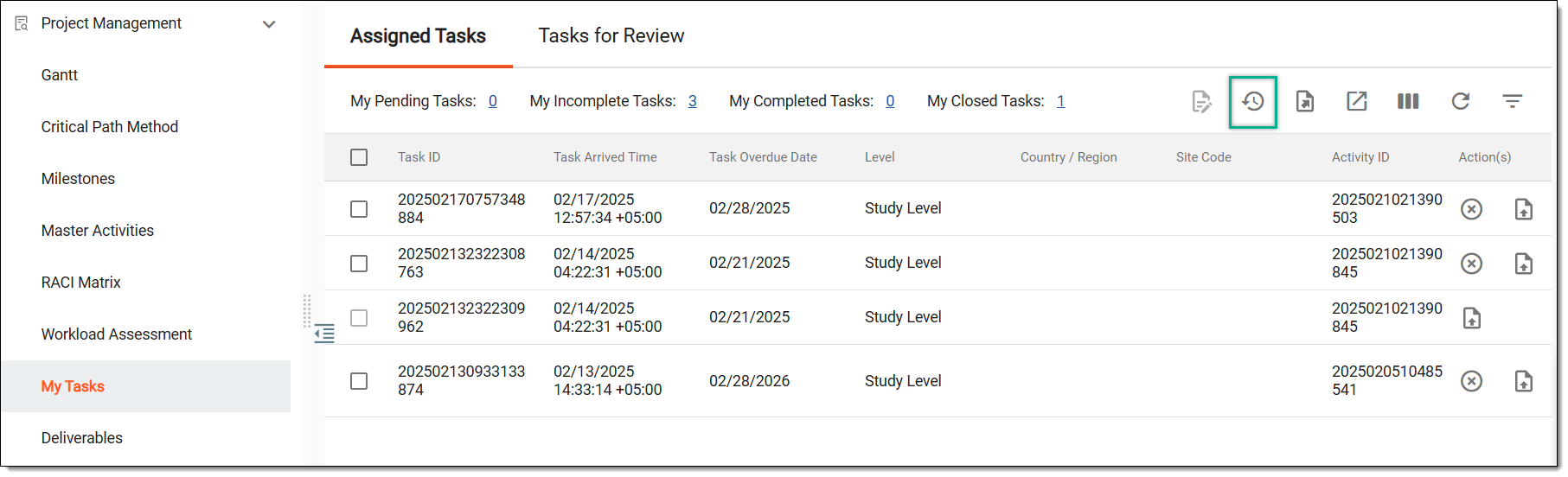Accessing task operation history