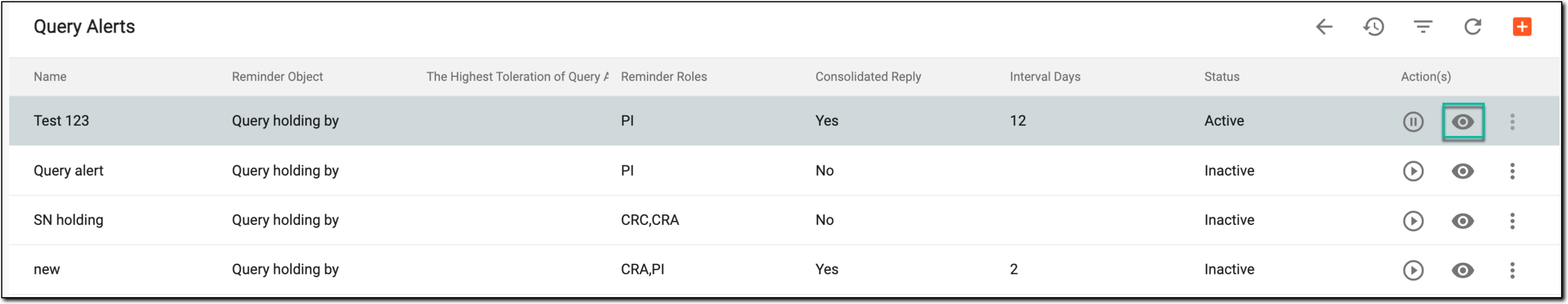 Query alerts list