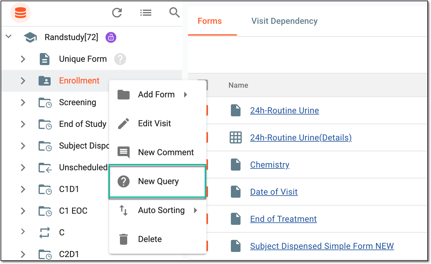 Opening query for visit