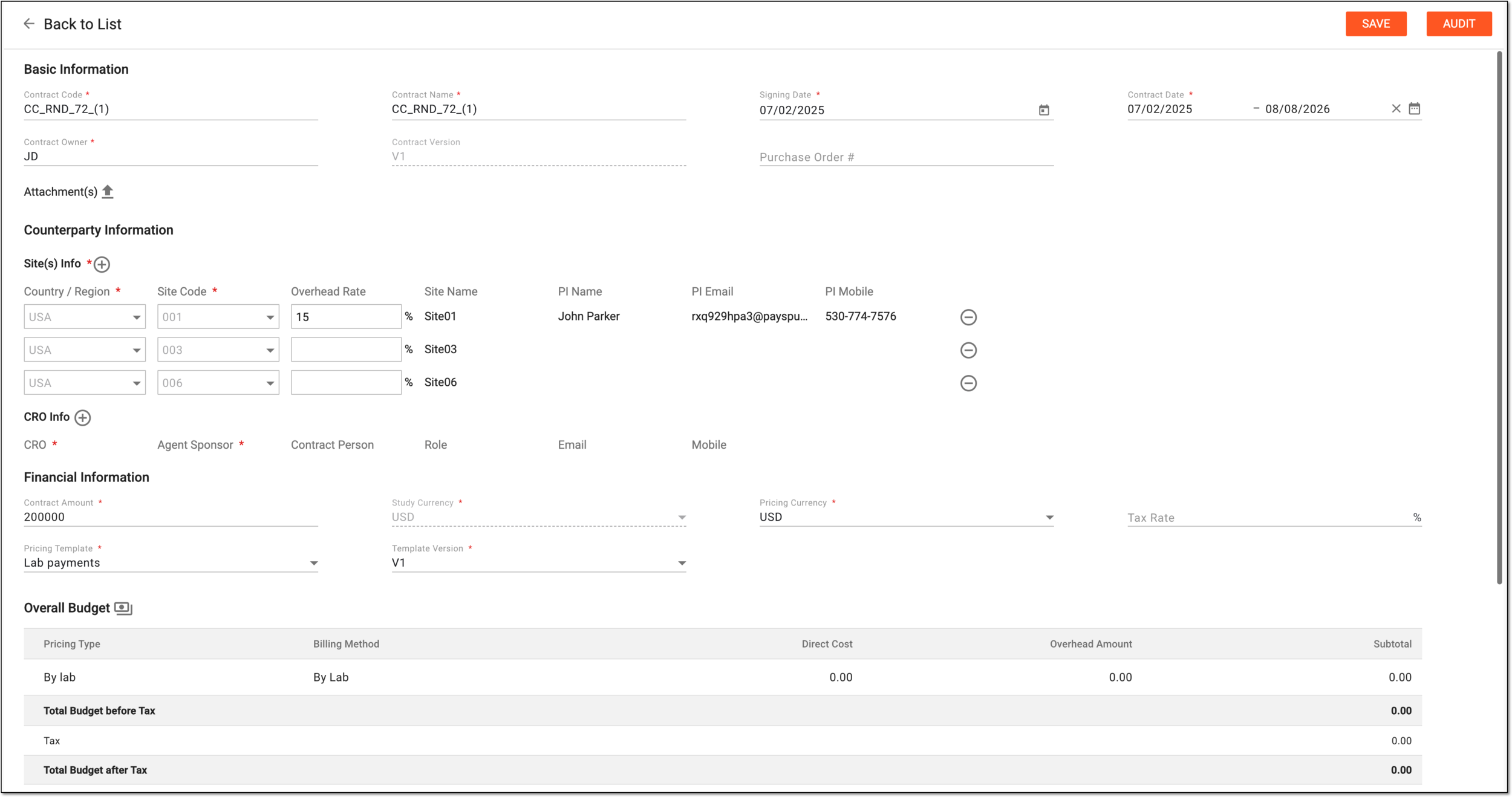 Editing contract details