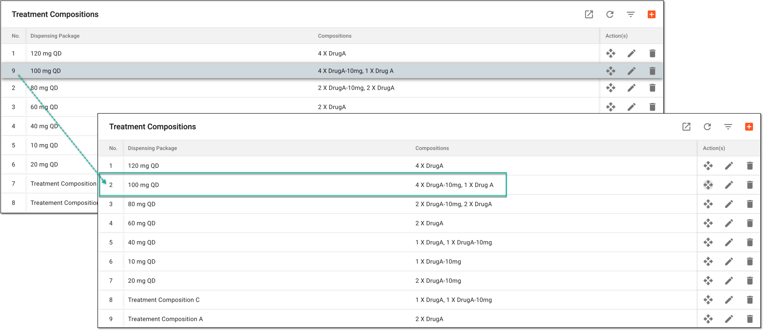Moving dispensing package to change sequential number