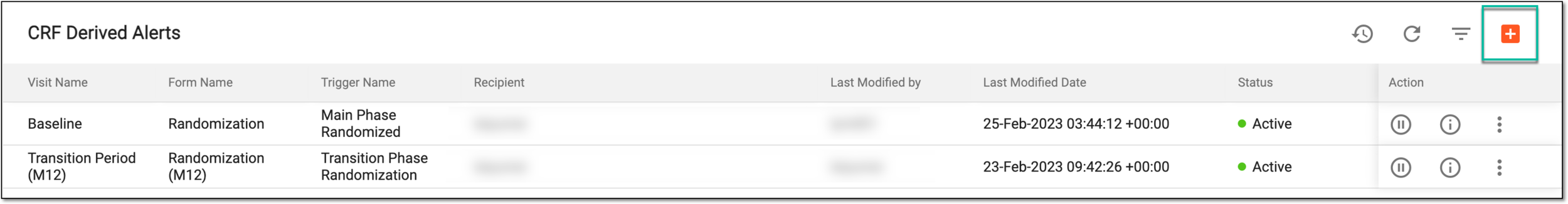 Selecting to add new CRF derived alert