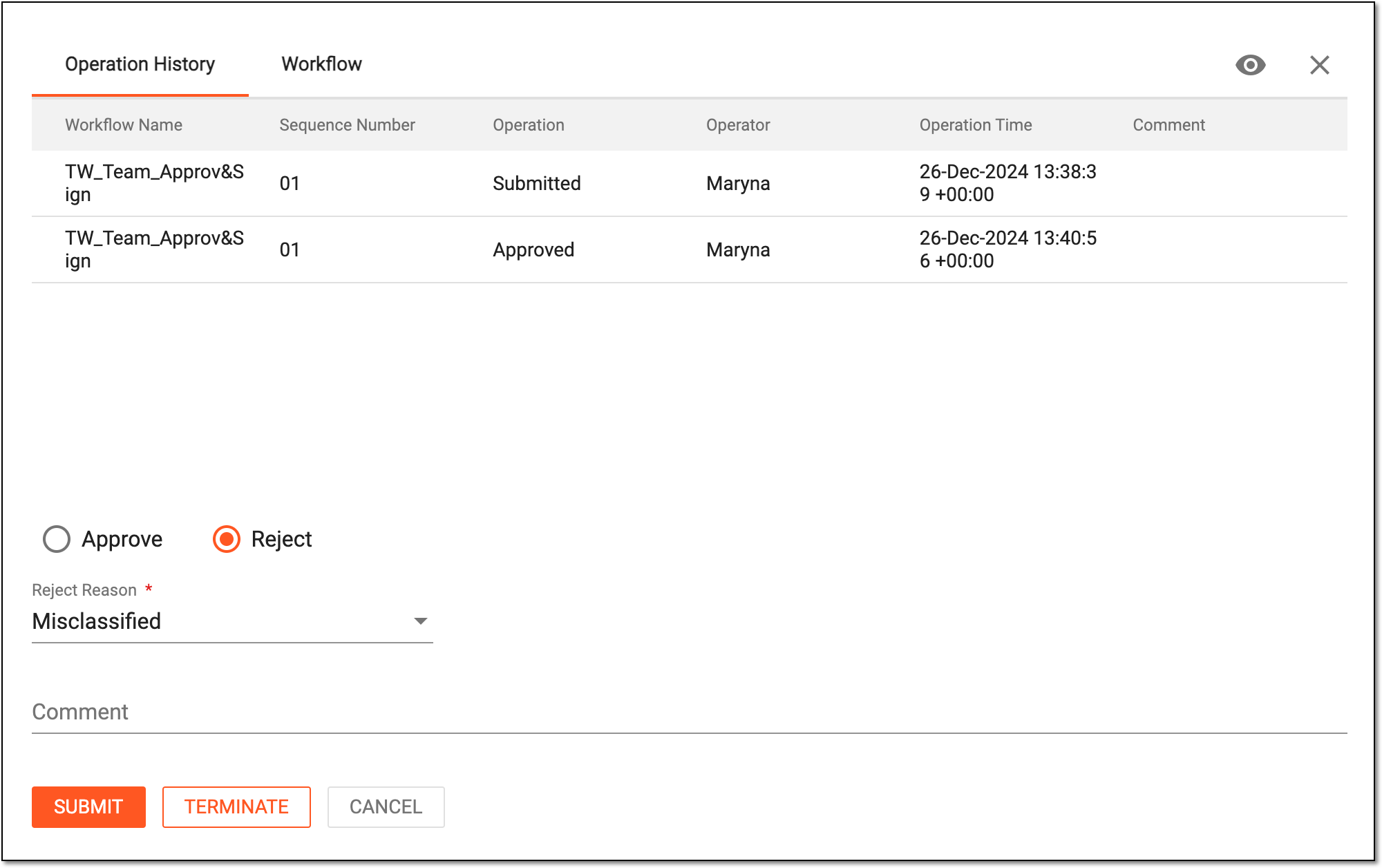 Rejecting file
