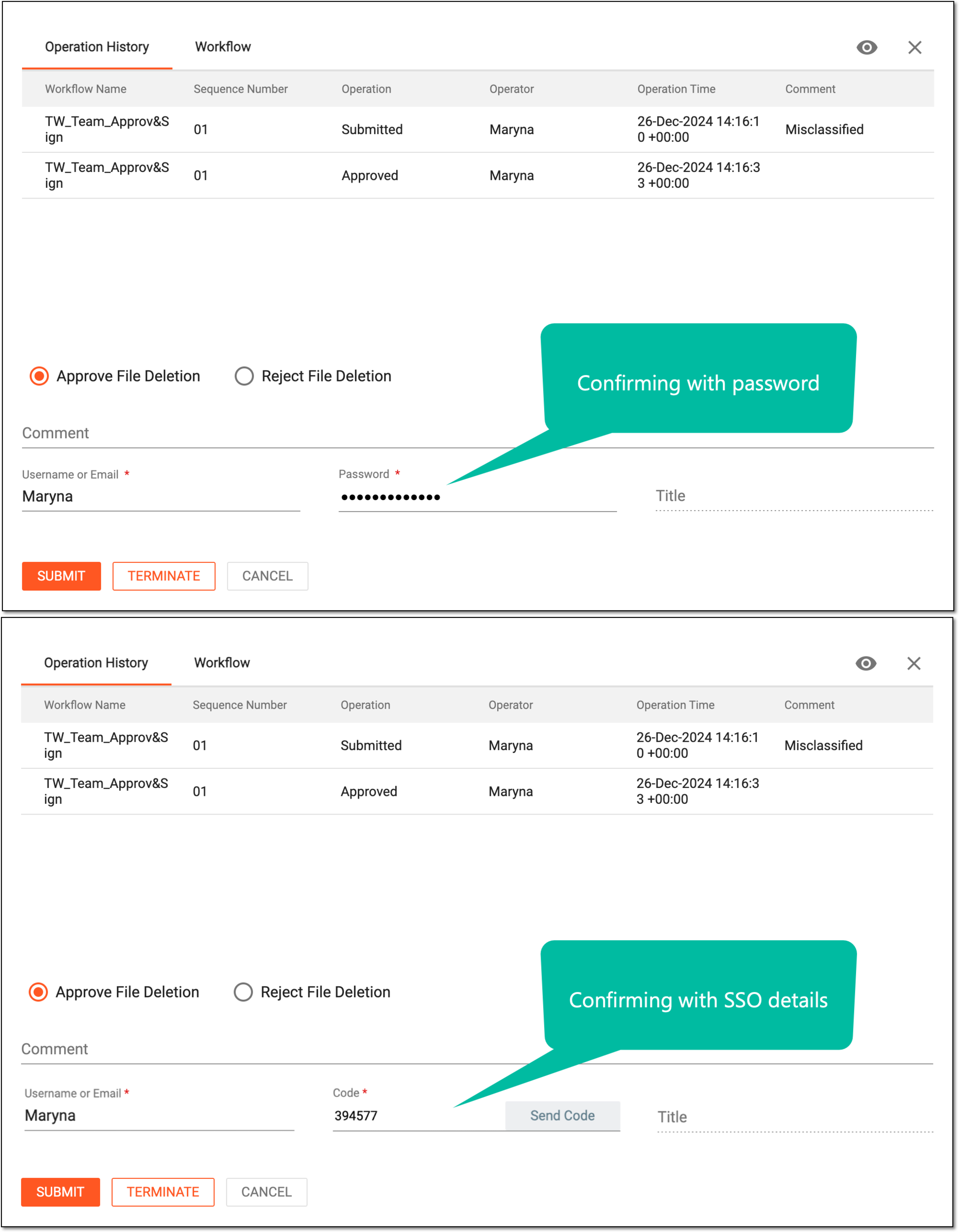 Approving file deletion in essential documents