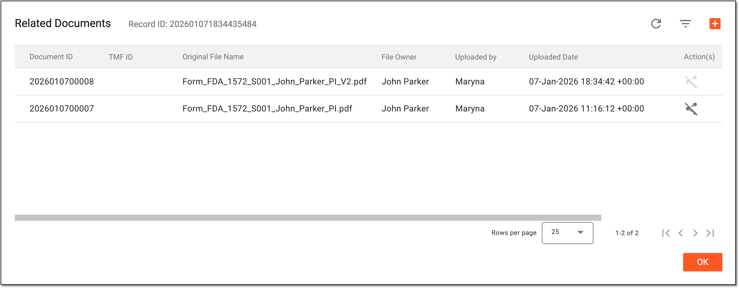 Checking existing list of associated documents