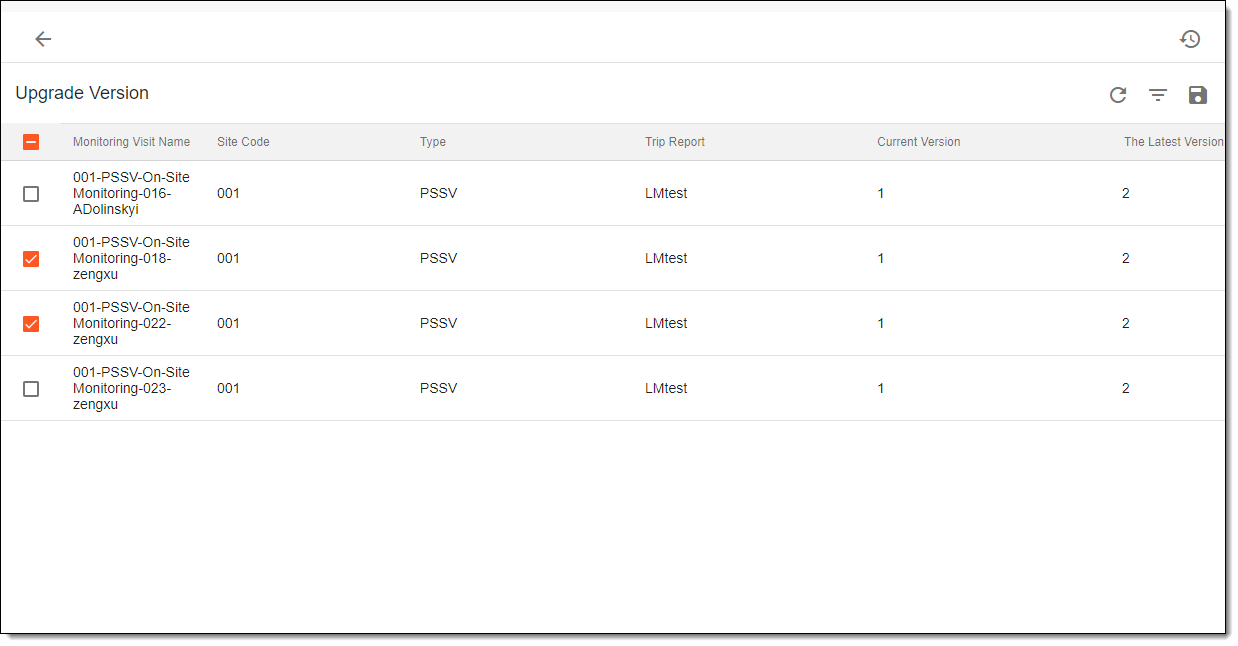 Upgrading monitoring visit version