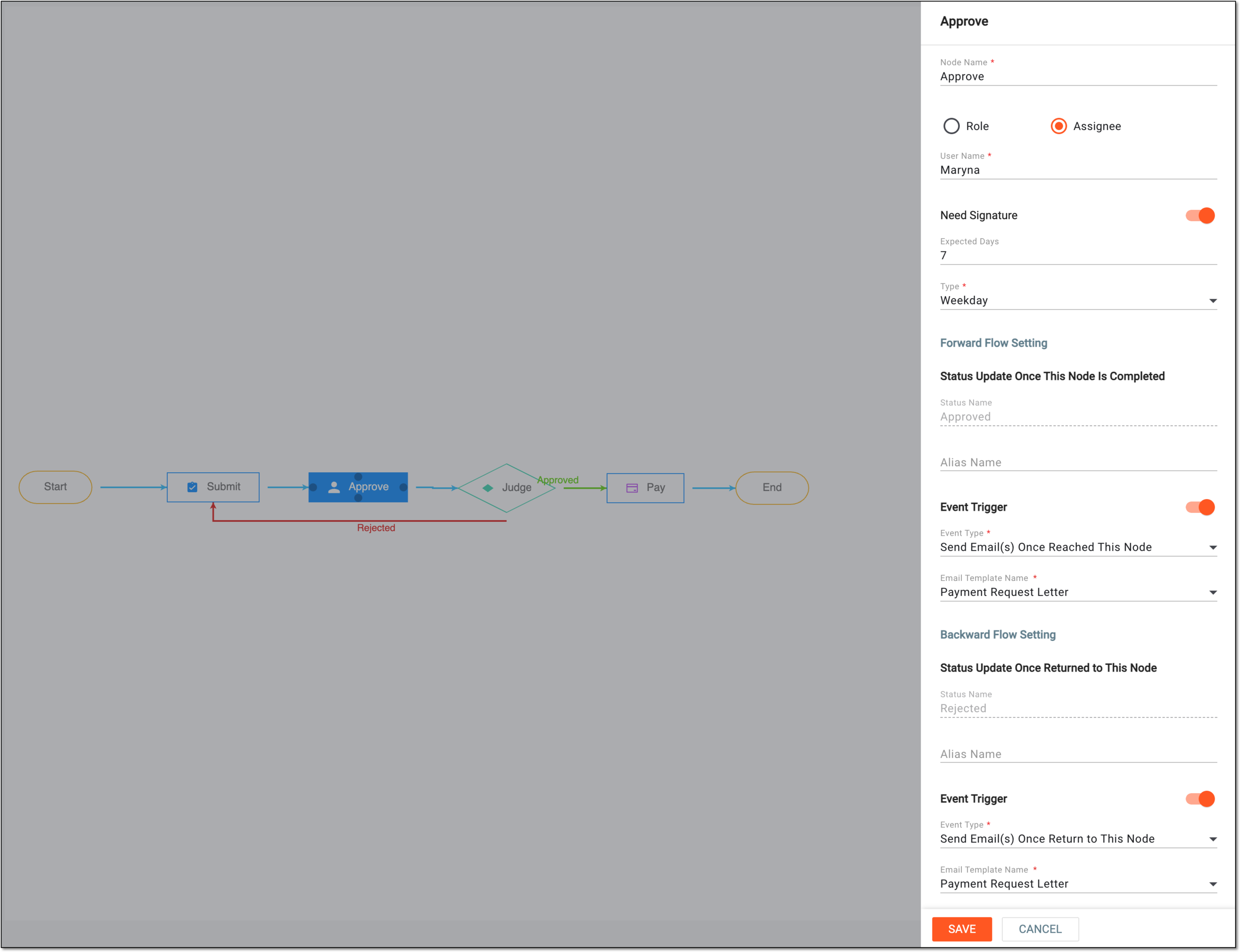 Configuring approval node details