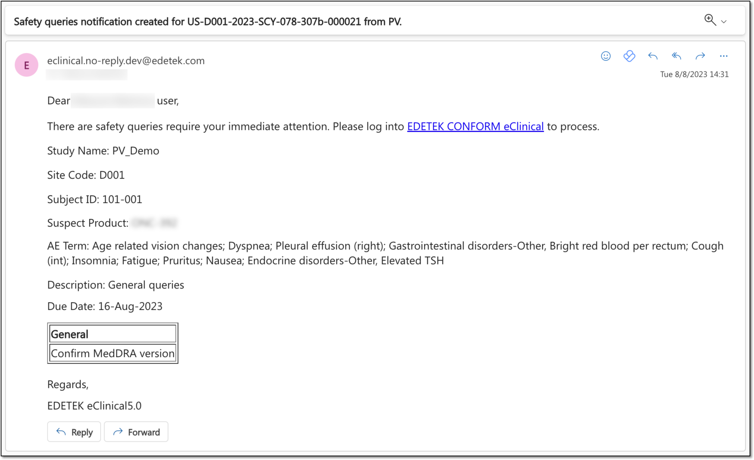 New query from PV email example