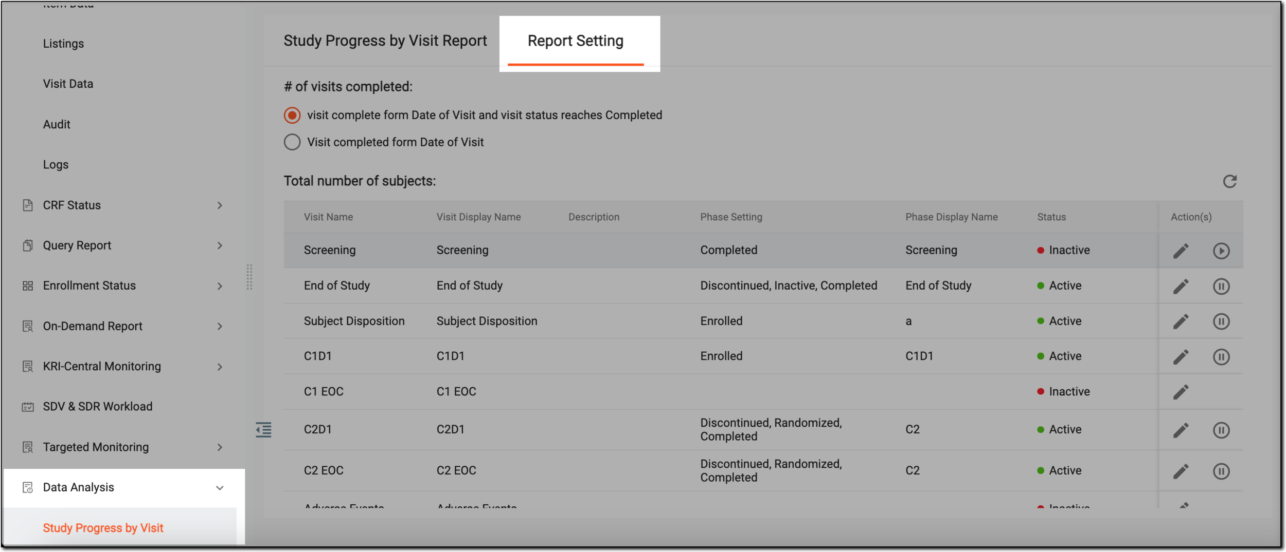 Accessing report setting